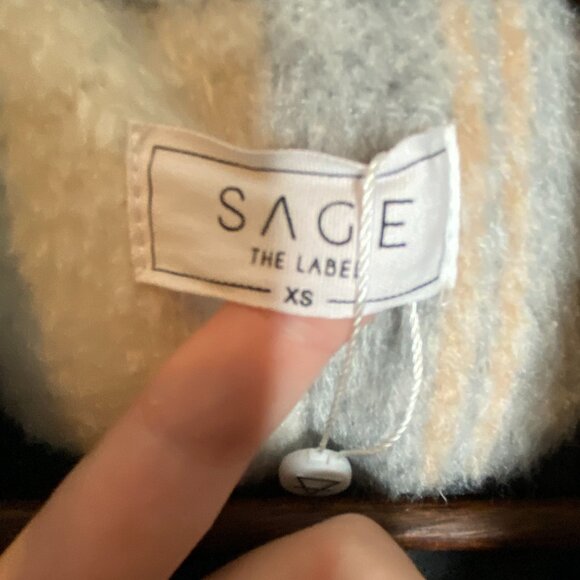 NWT Sage The Label Womens Charlie Plaid Long Coat XS - Ivory Gray Academia - Picture 7 of 16